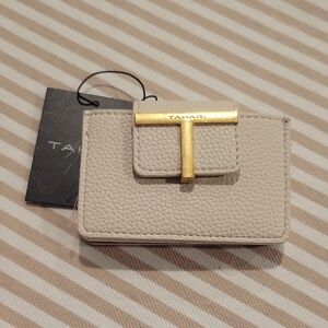 Tahari Cream Card Holder with Gold Accent